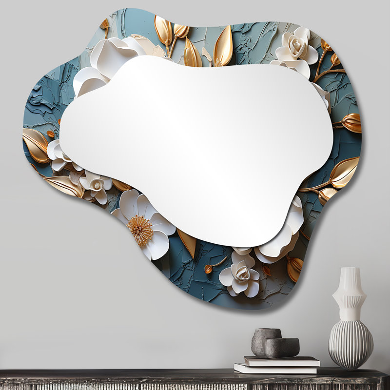 Miroir décoratif asymétrique blanc et doré, 25 po x 28 po