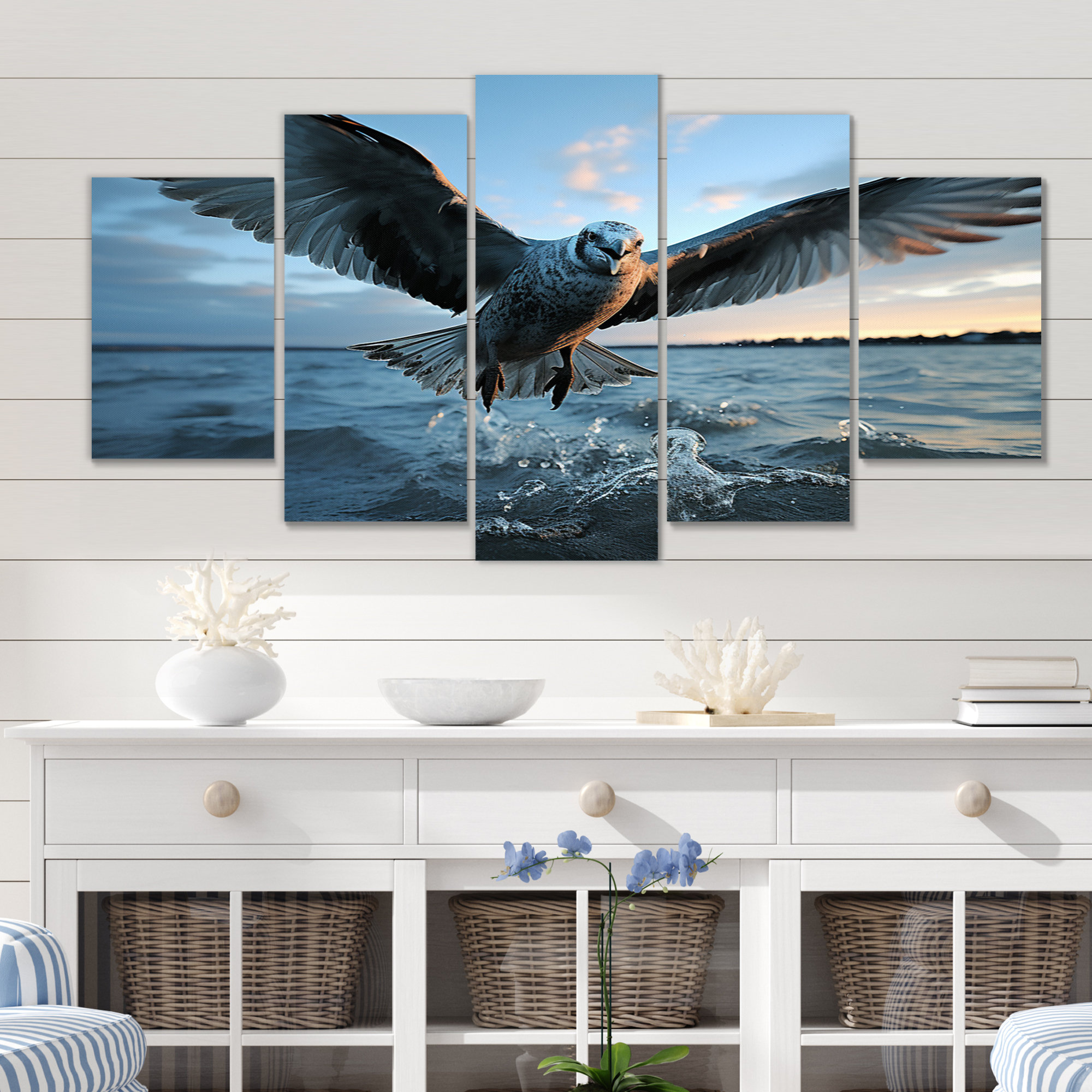 Highland Dunes Coastal Seabird Rising On Canvas 5 Pieces Print | Wayfair