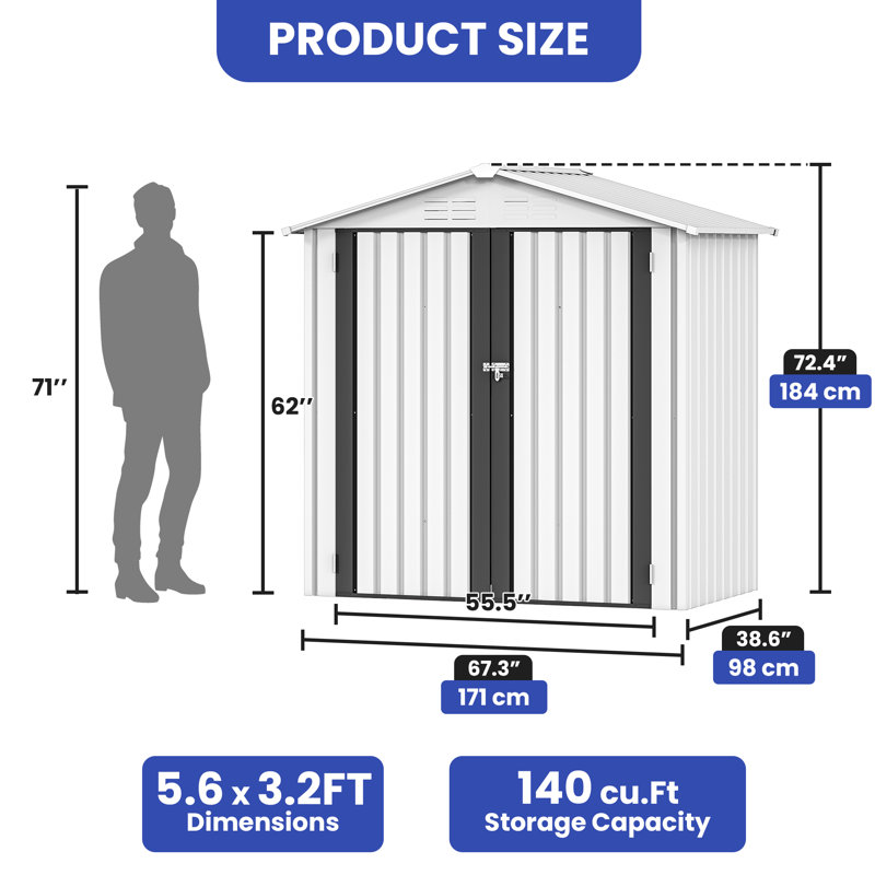 Galvanized Steel Vertical Storage Shed, White