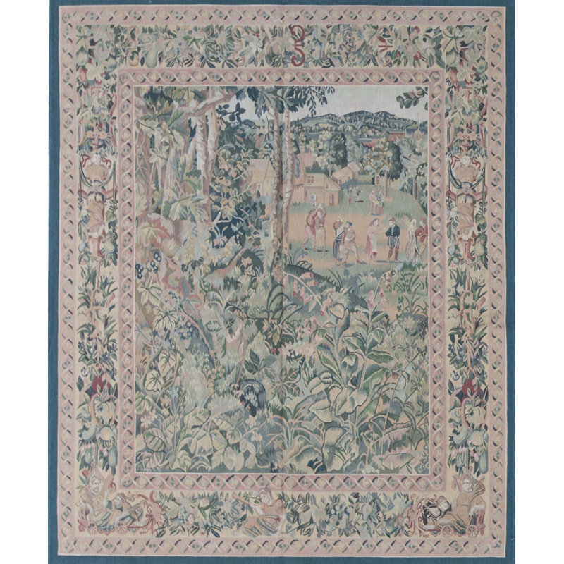 Hand-Knotted High-Quality Green and Brown Area Rug