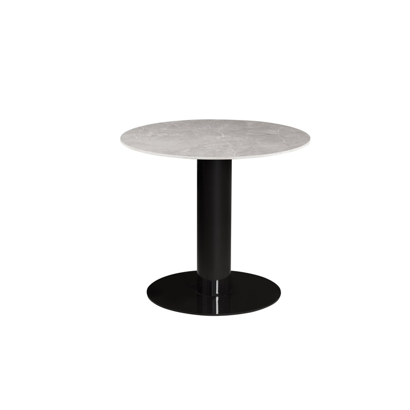 Wachapreague Round Stone Top Metal Base Dining Table, Black