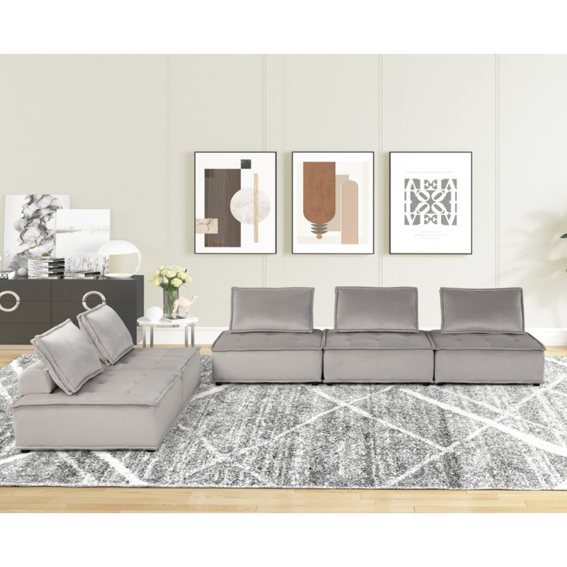 Canapé modulaire en velours gris clair 5 pièces Anna, Velours gris clair