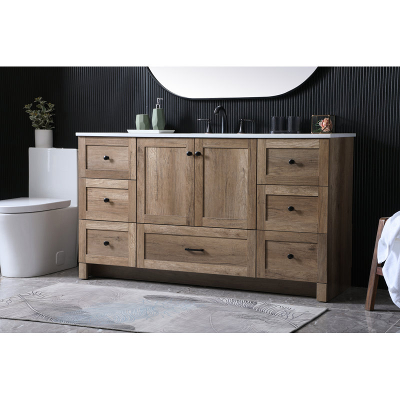 Soma 60'' Single Bathroom Vanity with Engineered Marble Top, Natural Oak