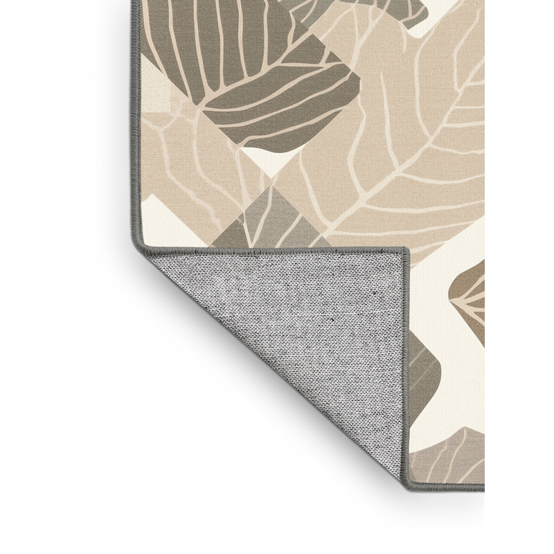 Tapis gris scandinave lavable à la machine à motif de feuilles de violon parrilla, 4 x 6