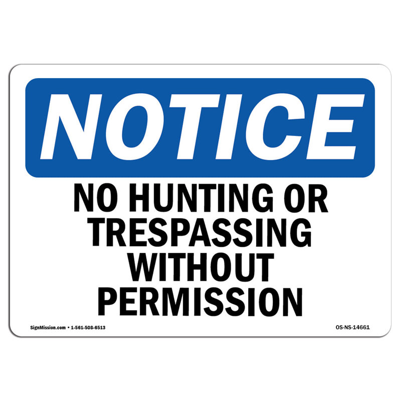 Pas de chasse ni d'intrusion sans signe en aluminium 12 x 18