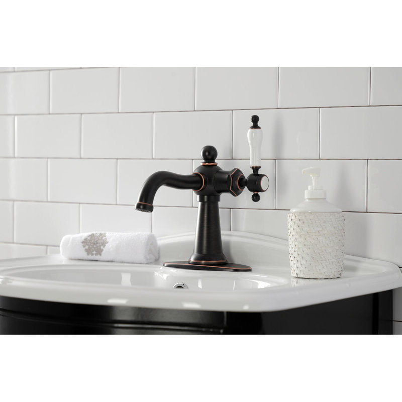 Robinet de salle de bain 1 poignée à fixation sur le comptoir avec poignée escamotable Kingston, Bronze de Naples