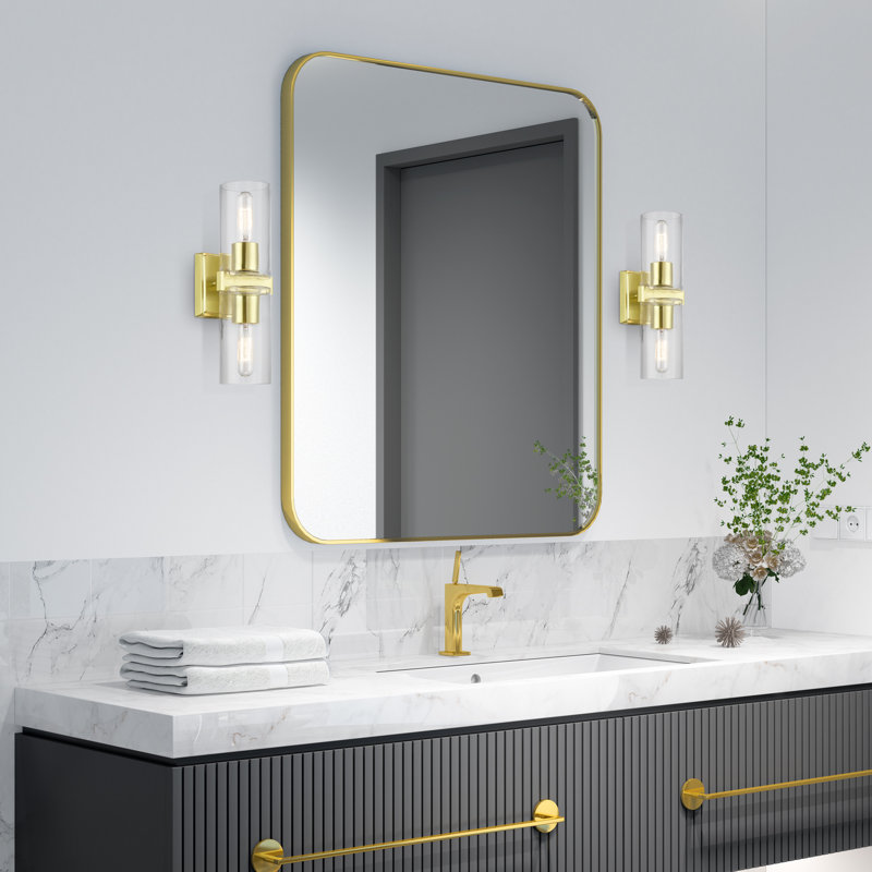 Barre d'éclairage de salle de bain 2 lumières Wyonda, Laiton satiné