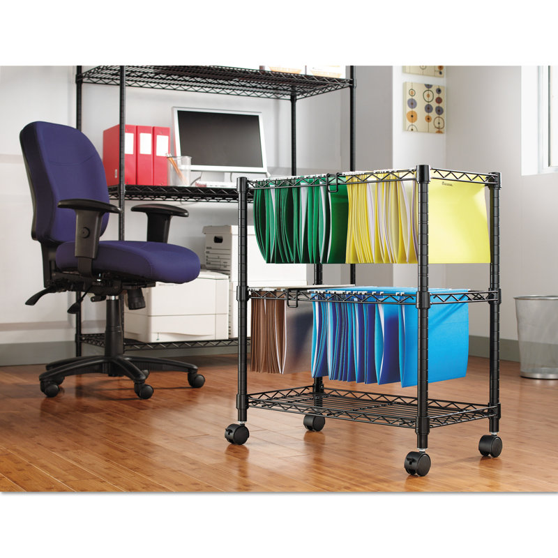 Black Two-Tier Rolling File Cart with Adjustable Shelf