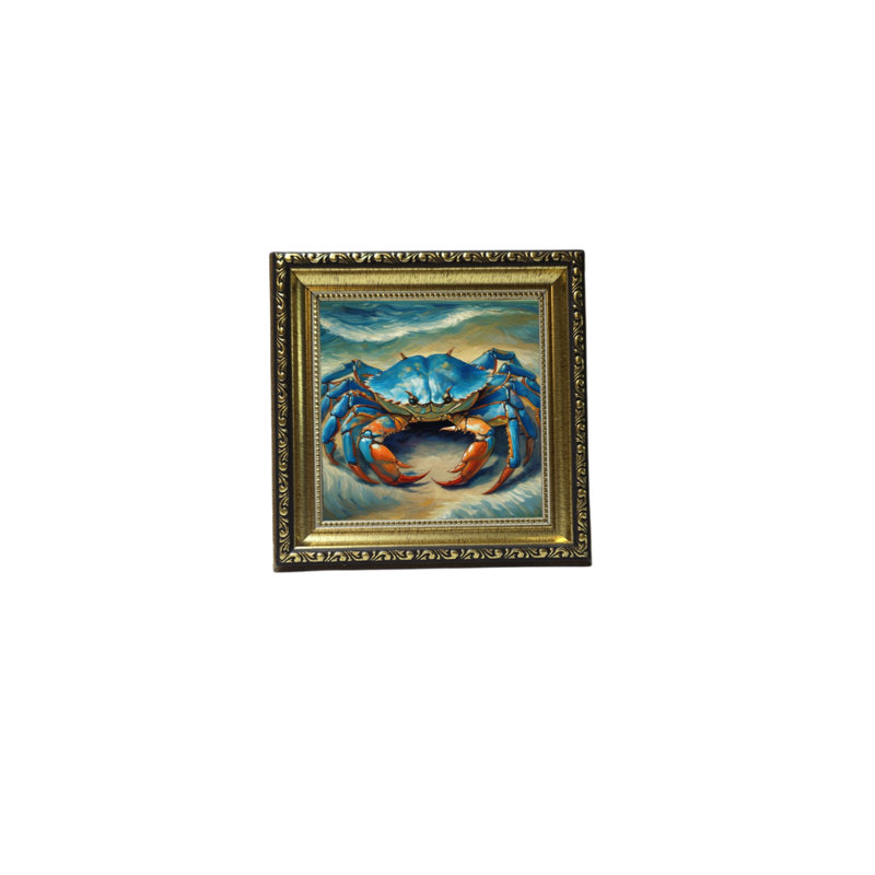 Cadre antique en or doré à prise bleue, H 18 po x l 14 po