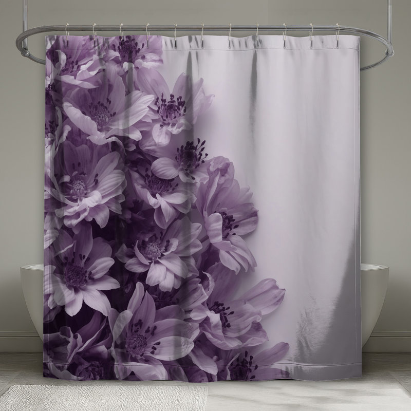 Purple Anemone Flowers Shower Curtains Extra Long, 70in W x 84in H