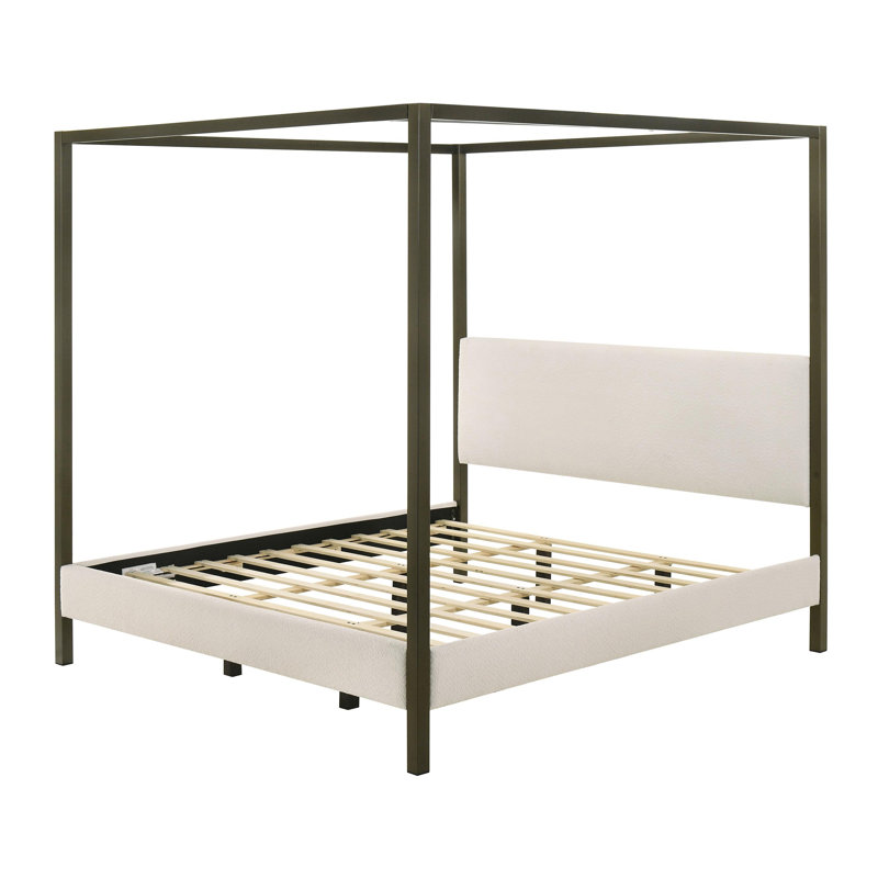 Upholstered Eastern King Canopy Bed Vanilla