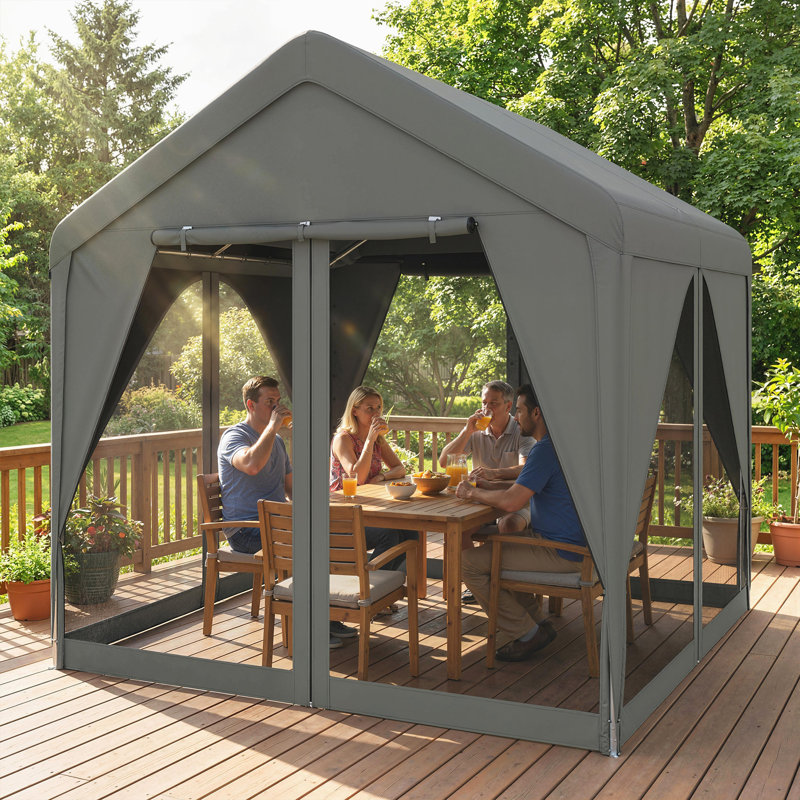 Outsunny 3 x 3 m Patio Gazebo with Netting Curtains Pitched Roof Dark Grey