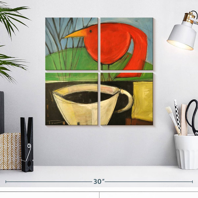 Café Brampt et oiseau rouge, H 18 po x l 18 po