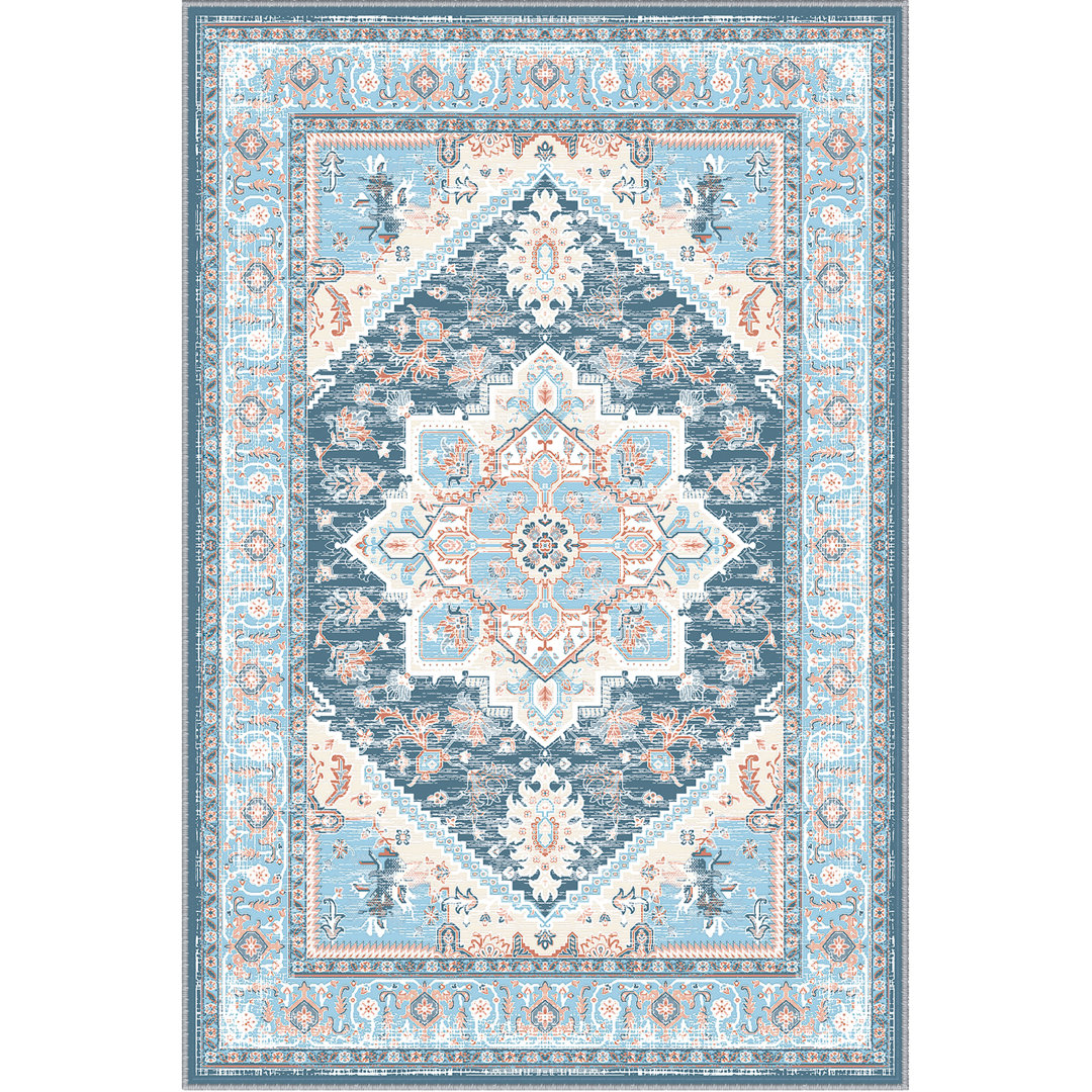 Machine Washable Non Slip Vintage Area Rugs for Living Room Bedroom Dining Room - Navy/Blue/Brown Bungalow Rose Rug 