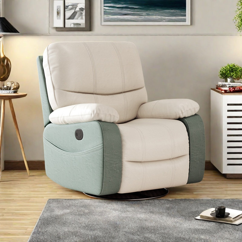 Chaise longue confortable en bois massif, Vert clair / Leathaire blanc cassé