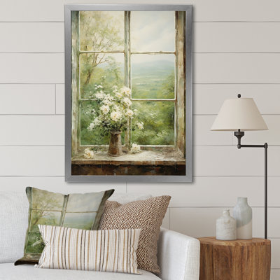 «Countryside Calm Blooms Farm Windows II - Farmhouse Windows», art mural