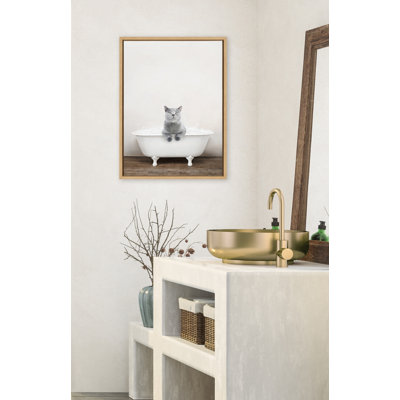 Cat in Rustic Bath by Amy Peterson Framed Canvas Wall Art Print