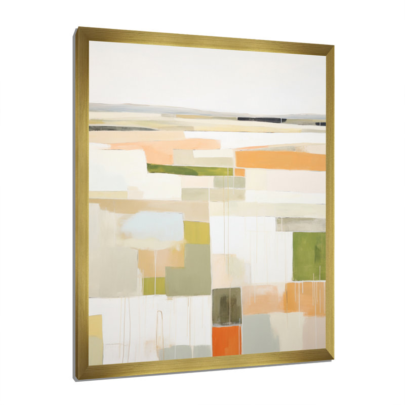 " Meadow Modern Geometric Fields ", Gold Picture Framed, 40" H x 30" W x 1.5" D