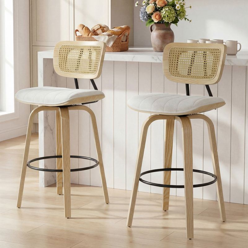 26" Upholstered Counter Height Swivel Bar Stools, Beige