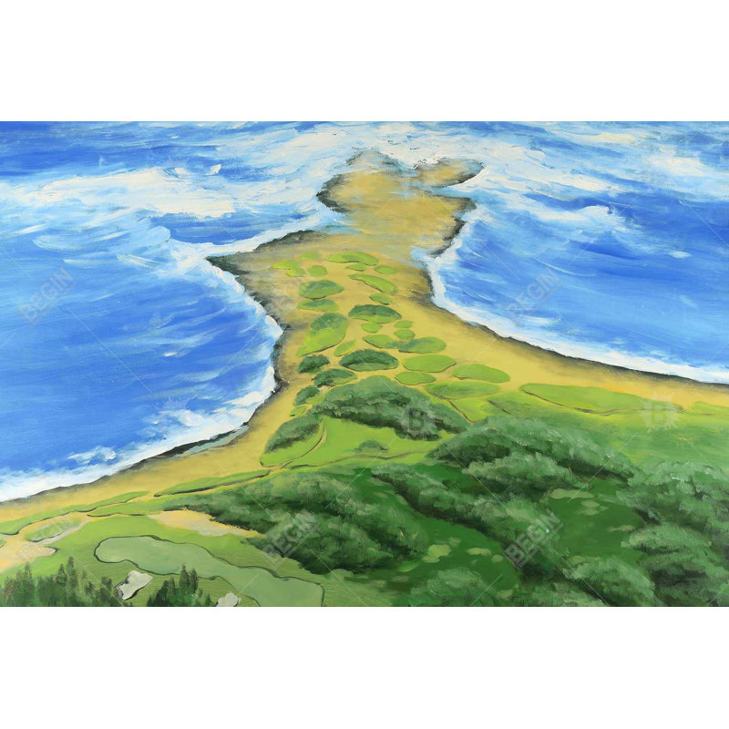 Golf Course on Coast Canvas - Blue Trees Bedroom Decor