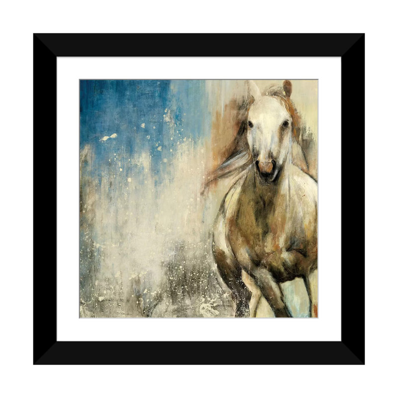 «Horses I», impression sur toile, H 16 po x l 16 po x P 1 po, Papier d'art encadré noir, Blanc