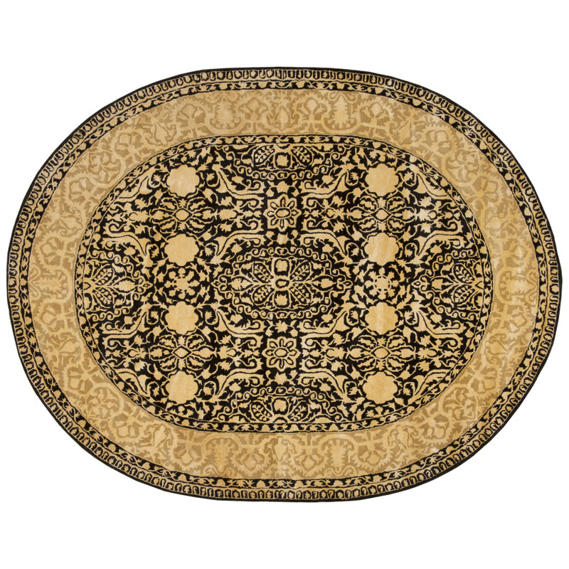 Braxtan Oriental Handmade Tufted Wool Ivory Area Rug, Oval 7'6" x 9'6"
