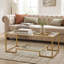 Table basse rectangulaire moderne à 2 niveaux résistante aux égratignures avec plateau en verre trempé haute clarté et grande tablette de rangement ouverte pour le salon