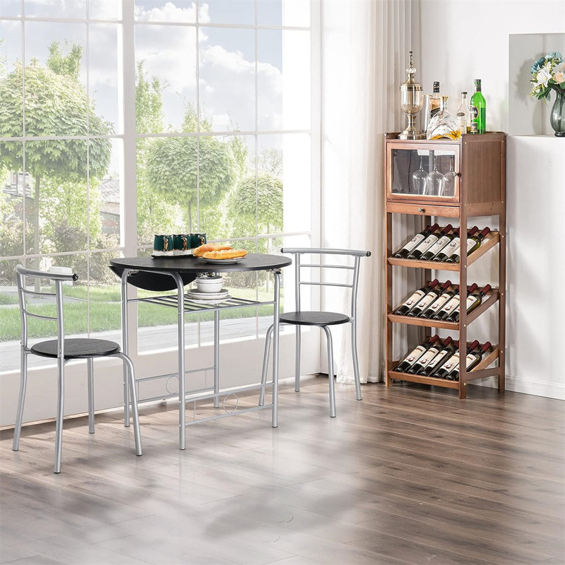 Dellview Drop Leaf Dining Table For Small Space,Small Kitchen Table Set For 2,Round Folding Table With 2 Chairs For Home,Kitchen,Apartment