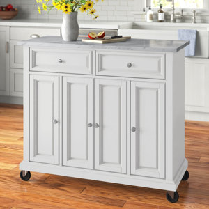 Jadasha 42" Kitchen Island with Aluminum Top and Locking Wheels