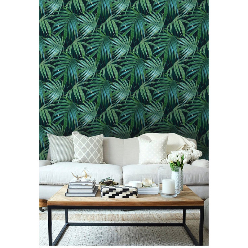Papier peint amovible à motif de feuilles tropicales vert foncé, L 9 po x l 15 po
