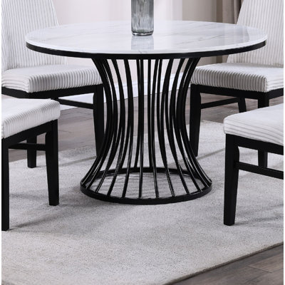 Table de salle à manger de style moderne en faux marbre, ronde avec base en forme de cage en noir et blanc, meuble magnifique base de table blanche, structure