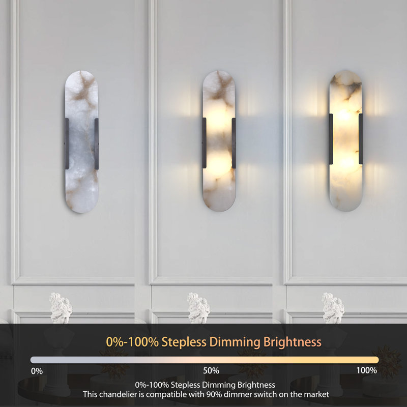 20" Dimmable Wall Mounted Sconce with Alabaster Shade (Set of 2), Matte Black