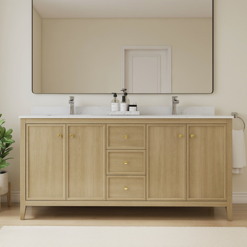Meuble-lavabo double autoportant 72 po avec comptoir en granit blanc 72 po, 72"