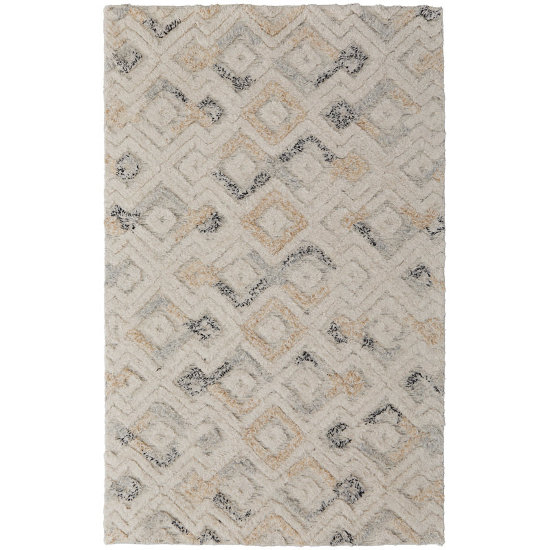 Eulalie Geometric Hand Tufted Ivory Area Rug, Rectangle 8' x 10'