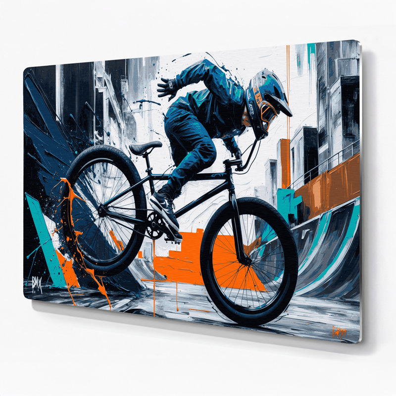 Sports, art mural gris en métal BMX, H 8 po x l 10 po