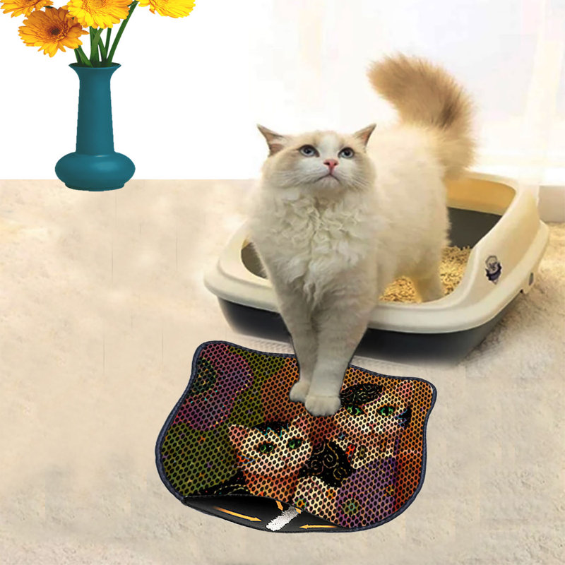 Tapis de litière durable pour chat, 15,7 po x 19,7 po | 50% PVC / 50% polyester, lavable à la machine et passer l'aspirateur | Parfait pour un nettoyage facile, conception antidérapante pour garder votre maison propre et fraîche, idéal pour les propriétaires d'animaux de compagnie