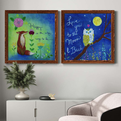 Happy Fox - Ensemble de 2 encadrements d'art textuel sur toile