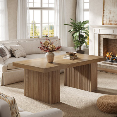 47.24-inch Rectangle Fluted Coffee Table for Living Room, Farmhouse Accent Center Table