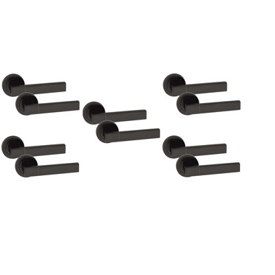  5 Sets Capri Design Door Handles Latch on Round Rose in Matt Black Finish - 52mm Diameter
