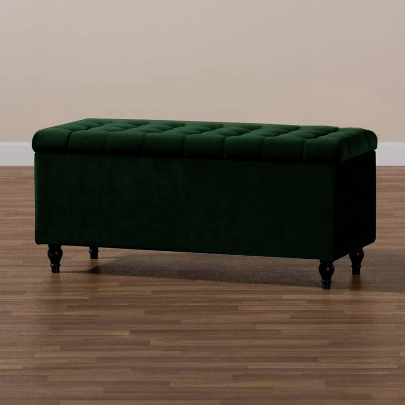 Cubed Wide Velvet Tufted Rectangle Solid Colour Footstool Ottoman Storage Box with Wooden Legs, 47cm H x 120cm W x 40cm D