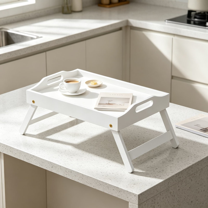 Plateau de lit pliable en bambou avec pieds pliables, idéal pour manger, utiliser un ordinateur portable, lire ou servir au lit, sur le canapé ou lors d'un pique-nique en plein air - Bois naturel
