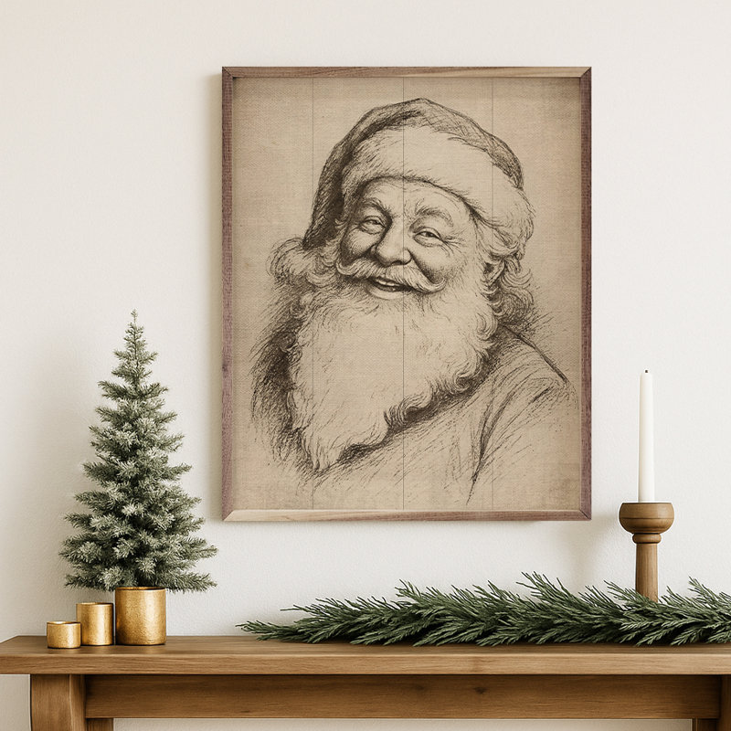 Père Noël linogravure, H 30 po x l 24 po