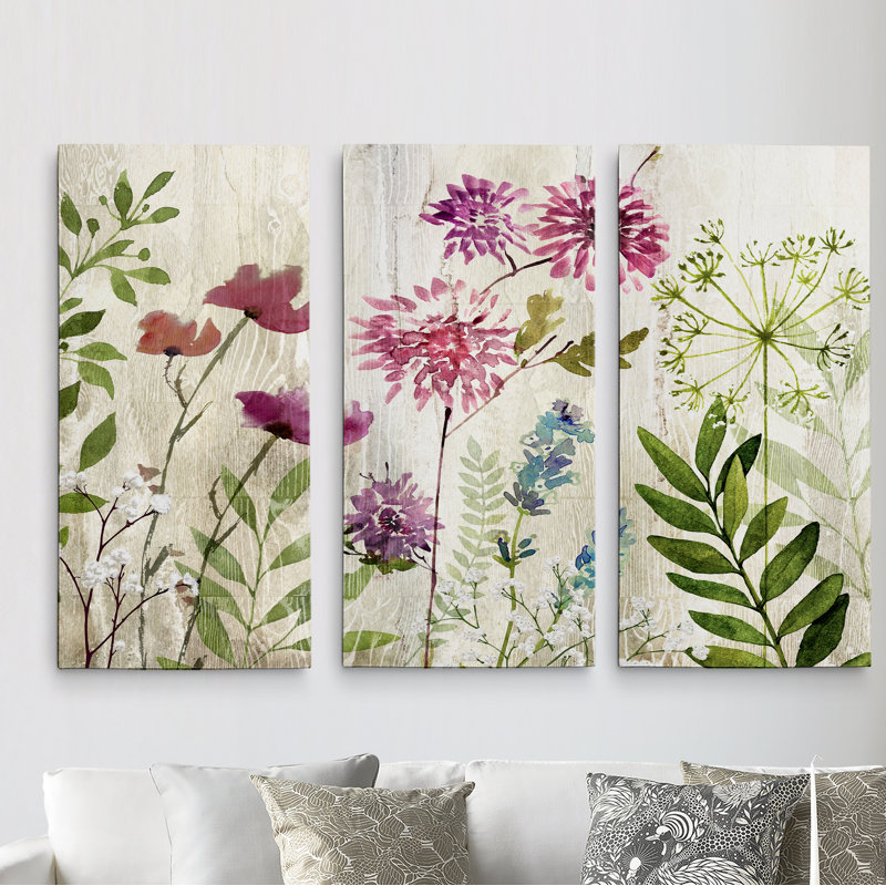Meadow Flowers II-ensemble de 3 images sur toile, H 24 po x l 36 po x P 1,5 po