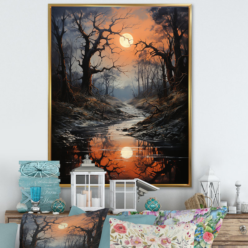Moonlit Shadows In Winter I sur impression sur toile, Cadre flottant doré, H 20 po x l 12 po x P 1 po