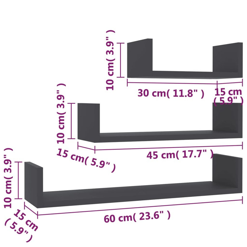Abdulkadir 3 Piece Solid Wood Floating Shelf Set, 10cm H x 60cm W x 15cm D, Old Wood
