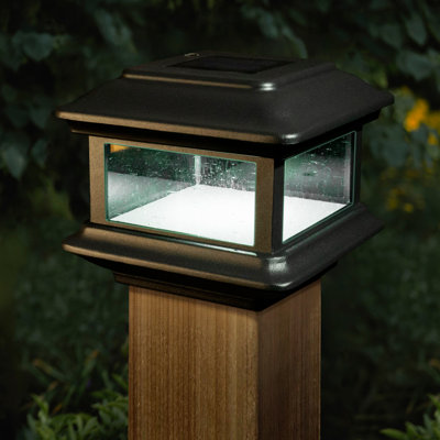 Solar Powder Coated Black Aluminum Low Voltage Solar Powered Integrated LED Metal Fence Post Cap Light 4 In. X 4 In.