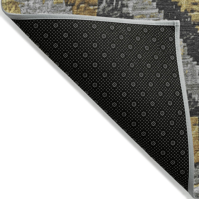 Tapis intérieur / extérieur doré lavable à la machine Xhevrie, Rectangulaire 3 pi x 5 pi