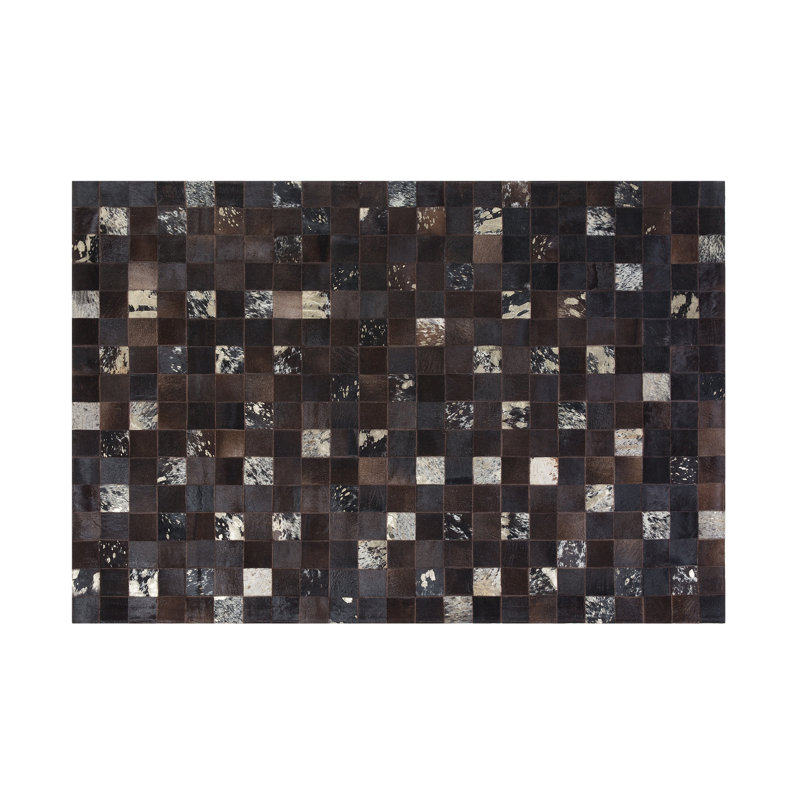 Chequered Leather Hand Woven Area Rug, Rectangle 160 x 230cm