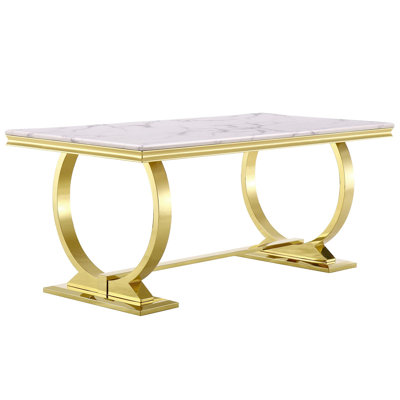 Irmina White and Gold Dining Table by Rosdorf Park