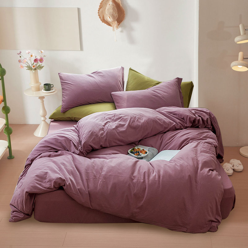 VCLIFE Luxury Soft 100% Cotton Duvet Cover Set, Mauve Pink, Full Duvet Cover + 2 Pillowcases
